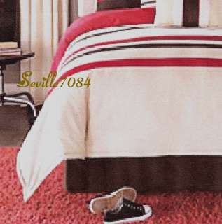 5p TWIN COMFORTER Set~Boy/Girl~Sham,Bskirt,Drapes+Pillow~Ivory Tan,Red 