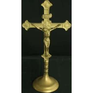   Vintage French Brass Standing Crucifix Cross Christ: Everything Else