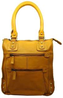 NEW Leather Tote Studded Handbag   Mustard Yellow  