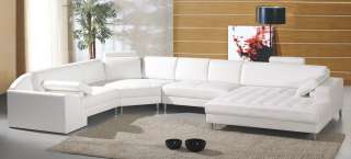 Contemporary White L Shaped Bonded Leather Sectional Modern Design 