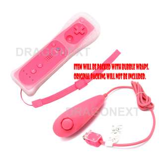 Pair Pink Remote Controller+Nunchuk For Nintendo Wii  