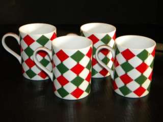 Williams Sonoma Harlequin Christmas Mug Set of 4  
