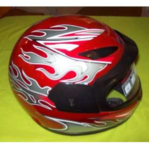 DOT Approved Kids Atv/4 Wheeler Helmet (red w/ flames)  