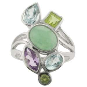   Amethyst, Blue Topaz, Peridot and Green Jade Ring, Size 7 Jewelry