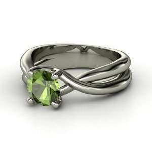    Entwined Ring, Round Green Tourmaline 14K White Gold Ring Jewelry