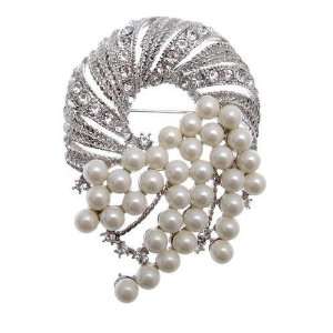   Wreath Shaped Corsage Brooch   Silver Tone Ladies Bridal Jewelry